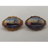 Two early pin broaches R.M.S. Carpathia enameled