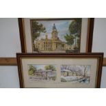 Framed watercolour depicting Bolton Town Hall toge