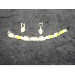 White metal and hard stone bracelet and earring se