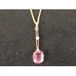 9ct Gold chain and pendent set with pearl and pink