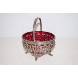 W.M.F Cranberry Glass Basket stamped on handle