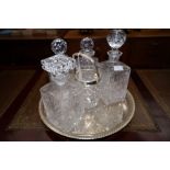 4x crystal whisky decanters, ice bucket and tray