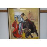 Framed Spanish picture of a matador and a bull