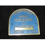 Brass Plaque Llangollen Canal Hurleston to Llantis