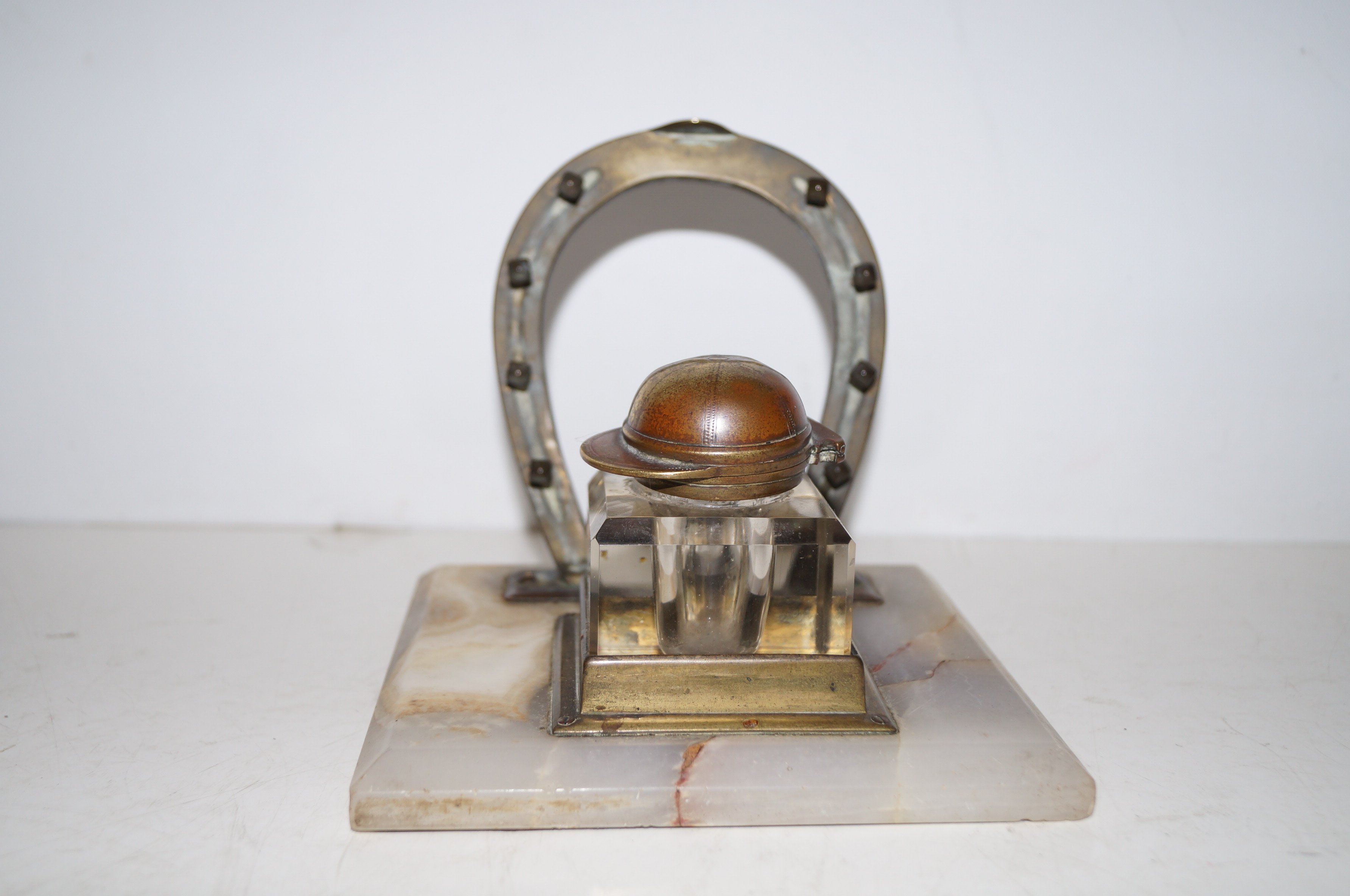 An Edwardian desk ink stand the original glass ink