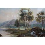 Watercolour -River scene signed A Harrison Barns