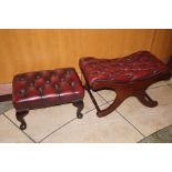 Two deep-buttoned footstools in ox blood leather,