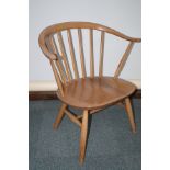 Ercol cowhorn chair in elm and beech, height 67cm