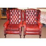 Pair of Queen Anne style deep-buttoned wingback ar