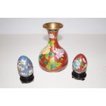 Cloisonne vase height- 15cm together with 2 Cloiso