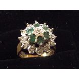 9ct Gold cluster ring set with diamond and emerald