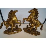 Pair of very heavy brass horses (Tallest: 38cm)