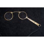 Gold plate ornate Lorgnette opera glasses