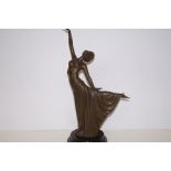 Bronze art deco style figure on a marble base, hei