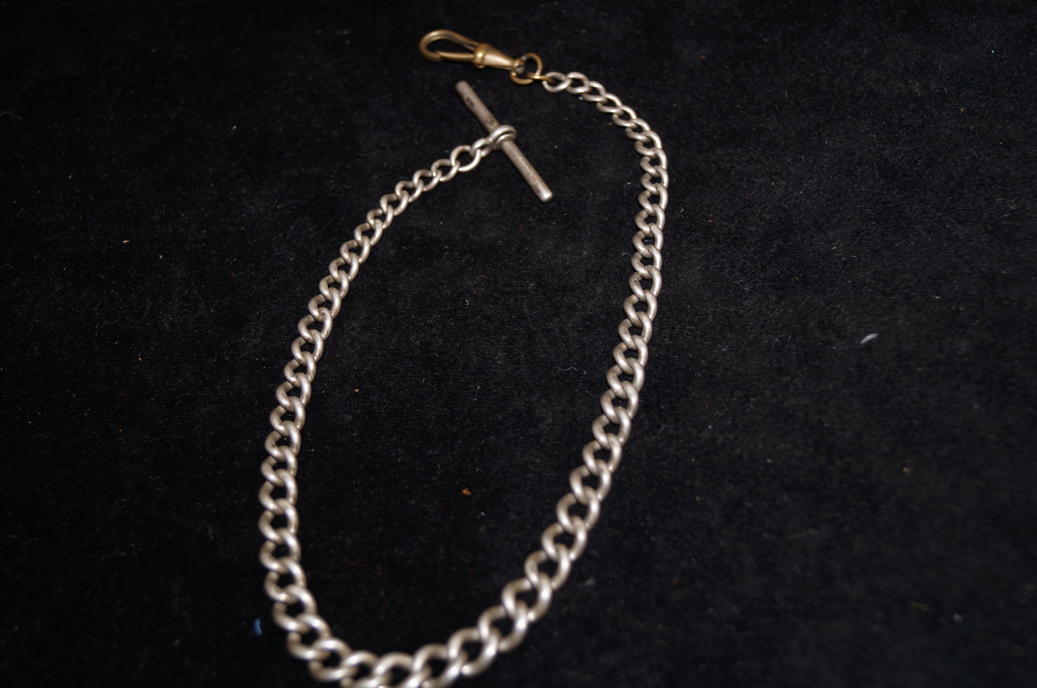 Silver albert chain and T-Bar 34.7 grams