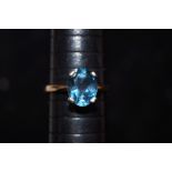 9ct Gold ring possibly blue topaz. Size N
