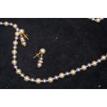 Simulated pearl necklace and earring set with box