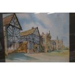 Framed watercolour, depicting Smithills Hall, Bolt