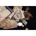 A collection of old coins and bank notes to includ