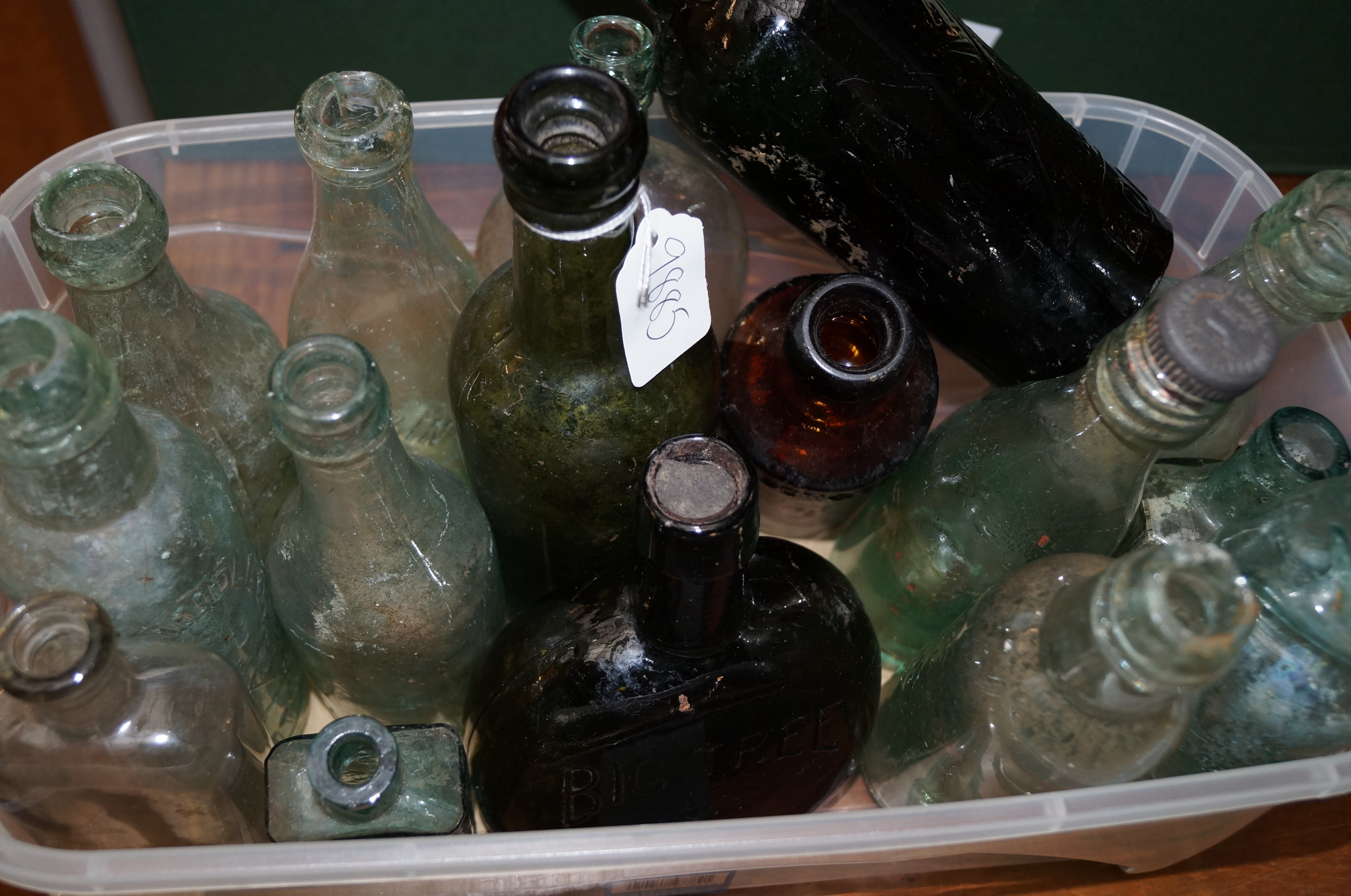 Group of early glass bottles