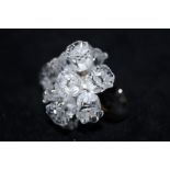 A Lalique frosted and clear crystal flower ring wi