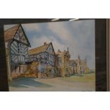 Framed watercolour depicting Smithills Hall, Bolto