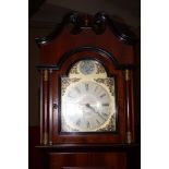 Mahogany long case clock, 3 brass weights