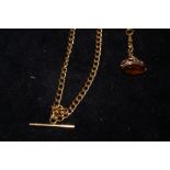 Gold plated Albert chain t-bar and fob