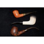 3x Meerscaum pipes, two with boxes one with soft c