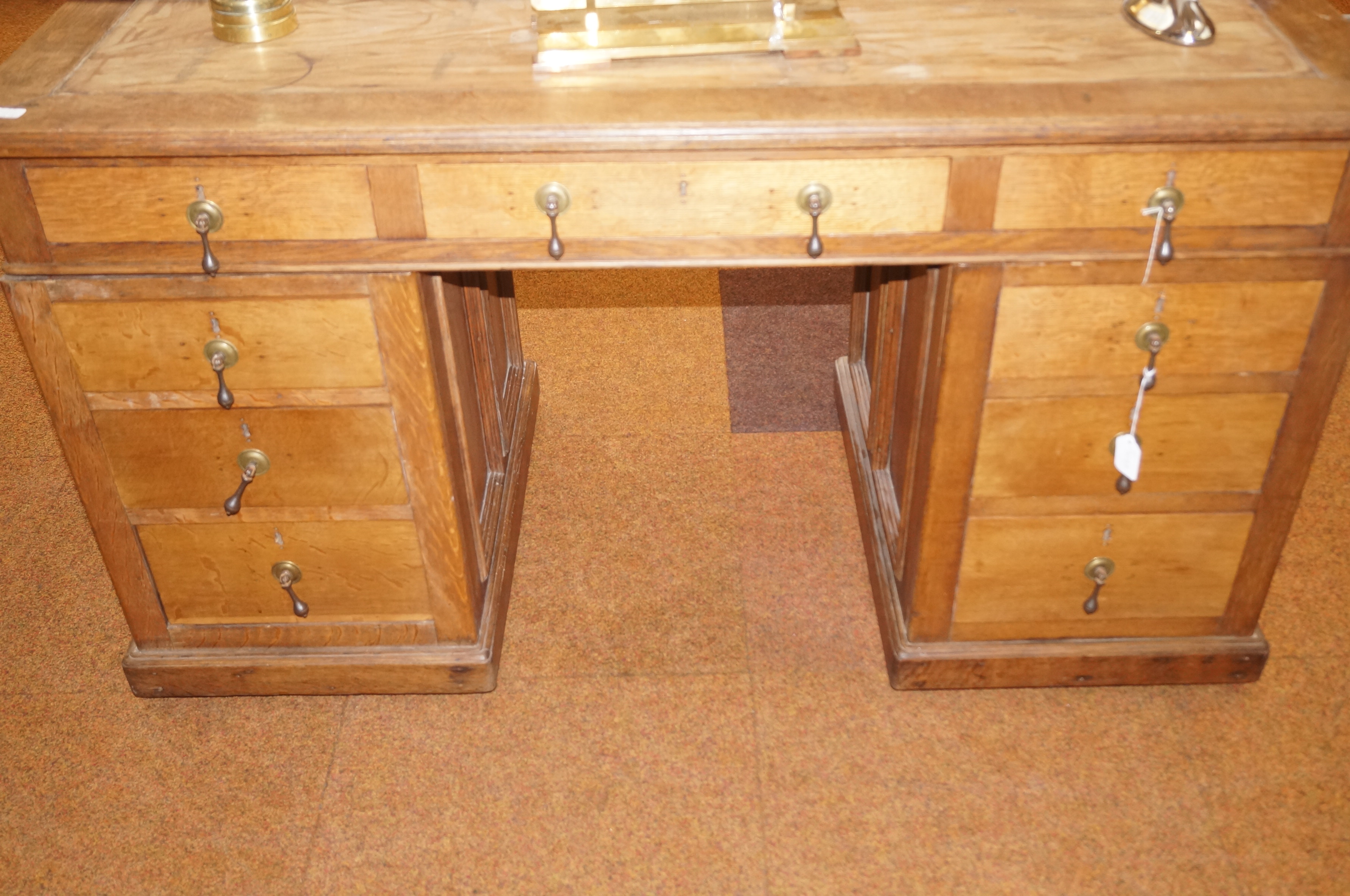 Oak twin pedestal desk.