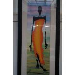 Large Framed watercolour of a lady in orange dress