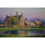 Oil on board by Brian Barlow. Cotswold evening nea