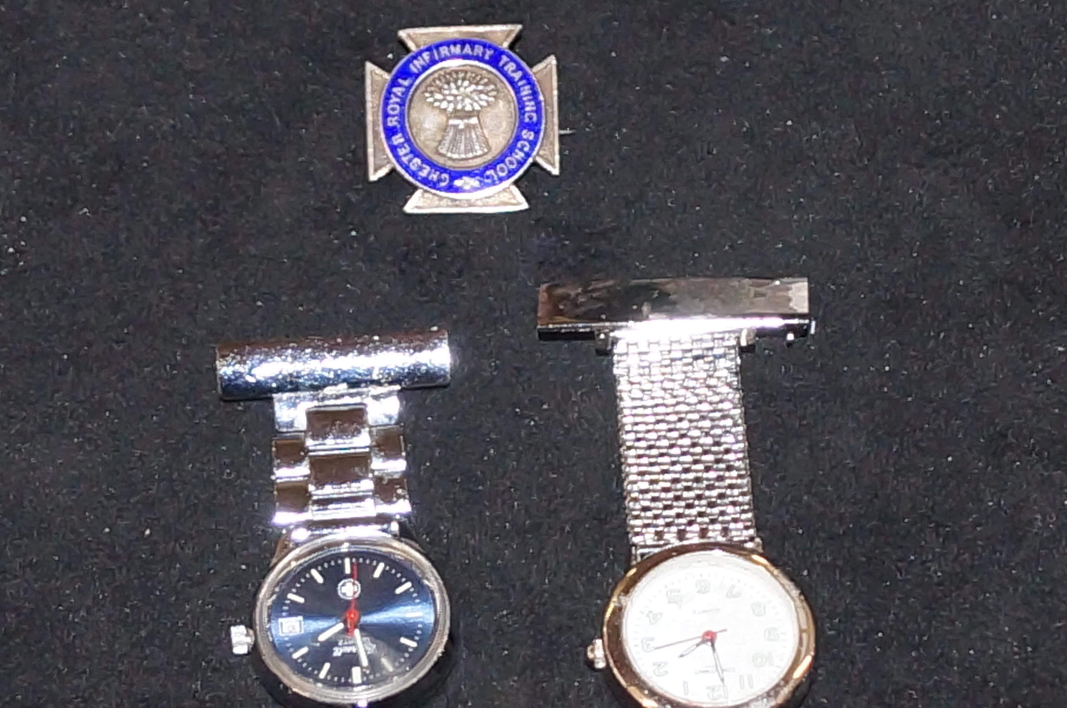 Two nurses fob watches with related silver enamel