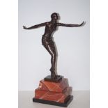 Bronze art deco figure, on a marble plinth. Height