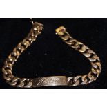 9ct gold ID bracelet with inscription front and ba