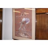 Framed pastel of ballerinas signed Hutchinson