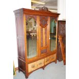 Large Victorian double wardrobe. Twin mirrored wit