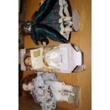 Three porcelain headed dolls