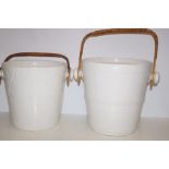 2 Wicker Handle Ceramic Buckets. Tallest 29cm