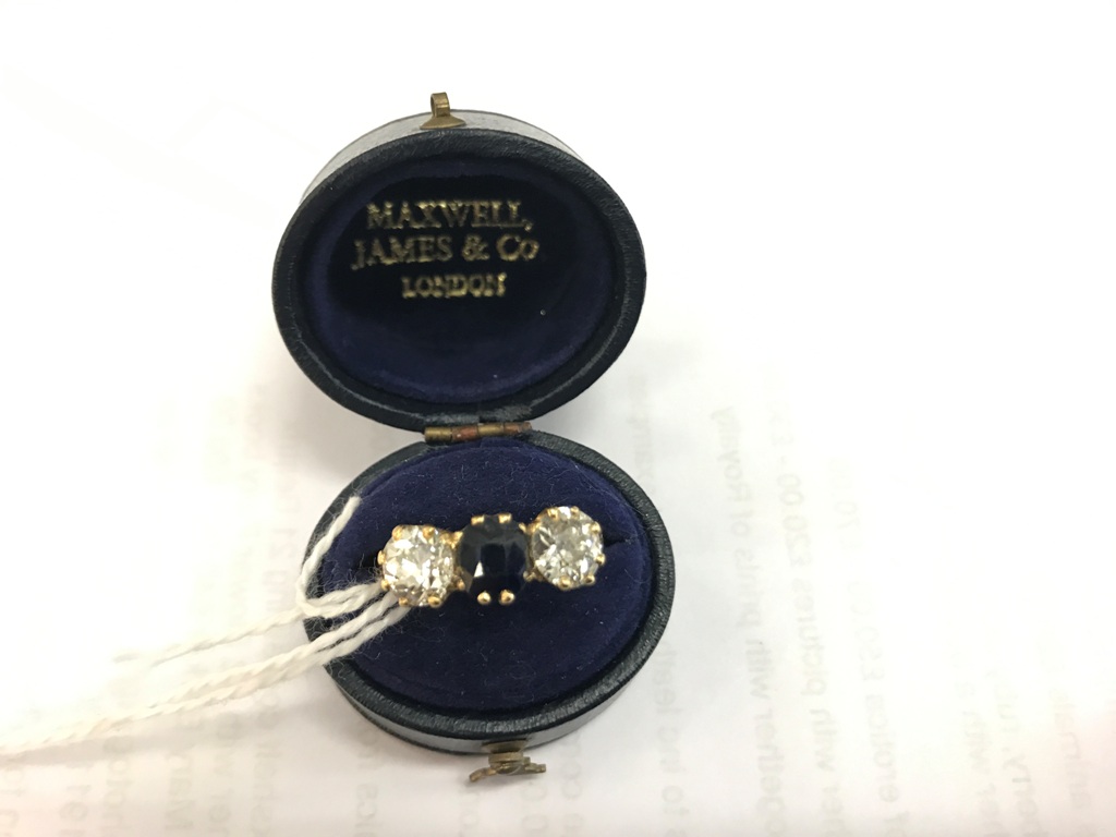 An 18ct gold diamond & sapphire dress ring, old cut diamonds approx 0.