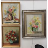 Three framed floral paintings