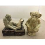 Two ceramic chimpanzee figures, one signed 'G.