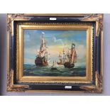 An oil on panel depicting a shipping scene, signed 'Lemonier',