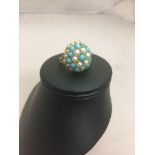 A 9ct pearl and turquoise dress ring