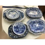 A quantity of 19th century blue and white meat plates