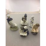 Five Royal Copenhagen figures to inc a lady sewing,