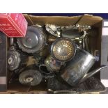 A quantity of EPNS and brass to inc a tea service, biscuit barrel,