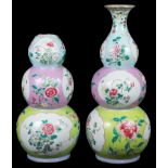 A pair of Chinese famille rose vases: 19th century, of triple gourd design,