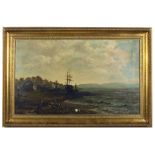 English School (19th century): Harbour scene, oil on canvas, indistinctly signed lower left,