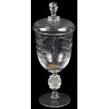A 19th Century Lidded Goblet: Hand engraved and incised with floral motifs and trees and deer,